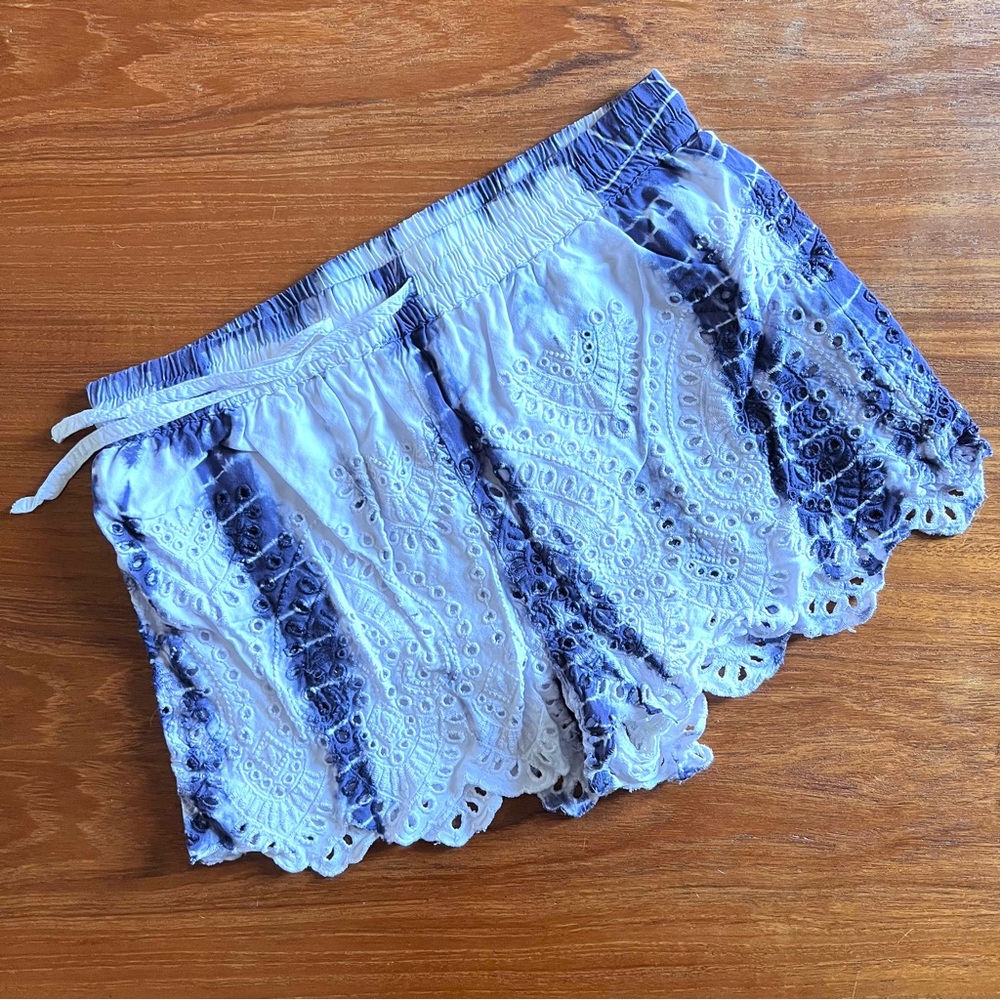 Topshop Eyelet Light Blue and White Tie-Dye Cotton Shorts